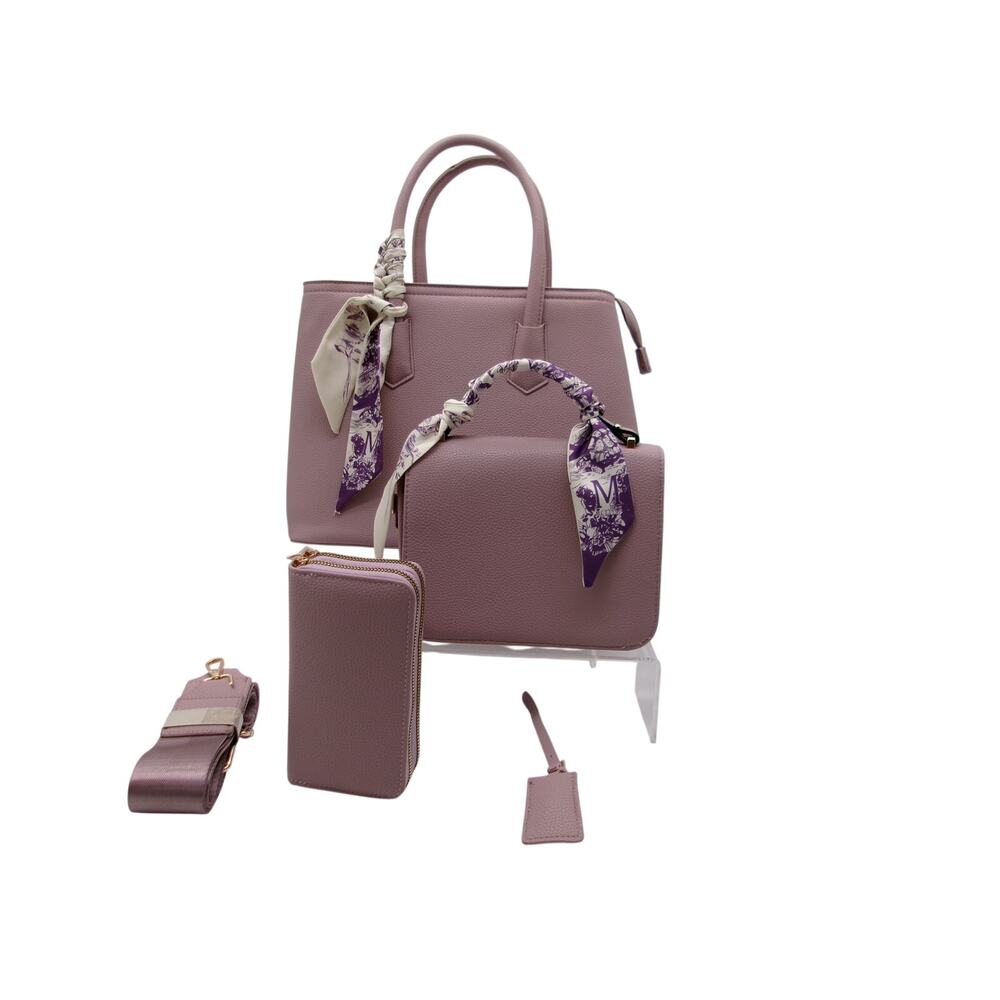 Chic Light Plum 3-in-1 Tote Bag with Silk Twilly Scarf
